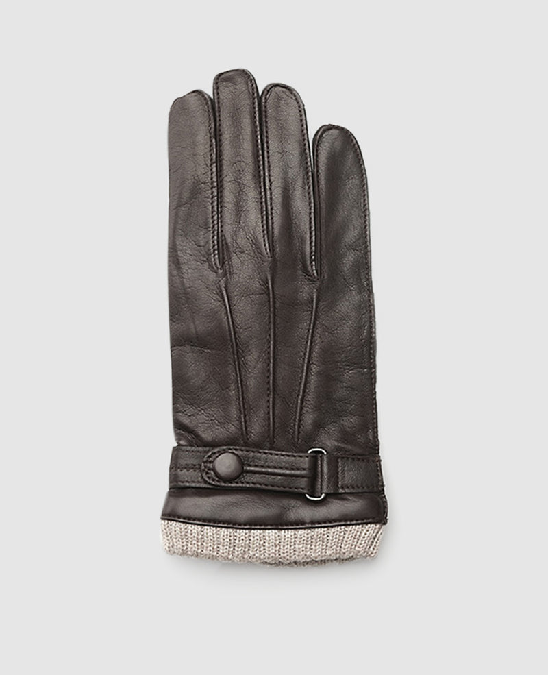 Leather gloves with cuff - Dark Brown